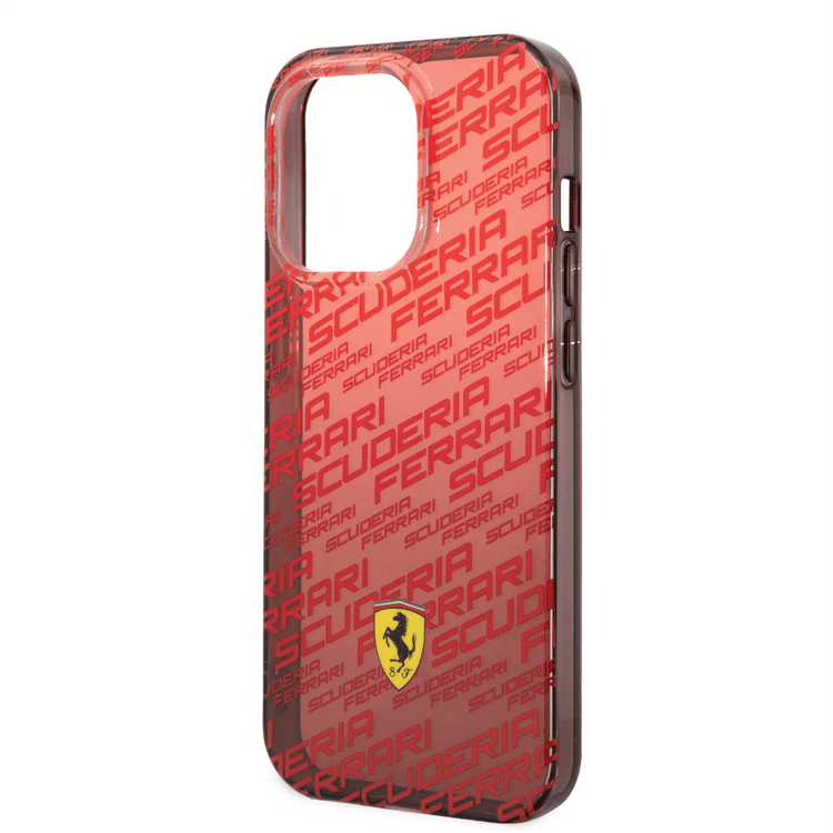 Ferrari Gradient PC/TPU Case with Allover Scuderia & Dyed Bumper iPhone 14 Pro Compatibility - Red