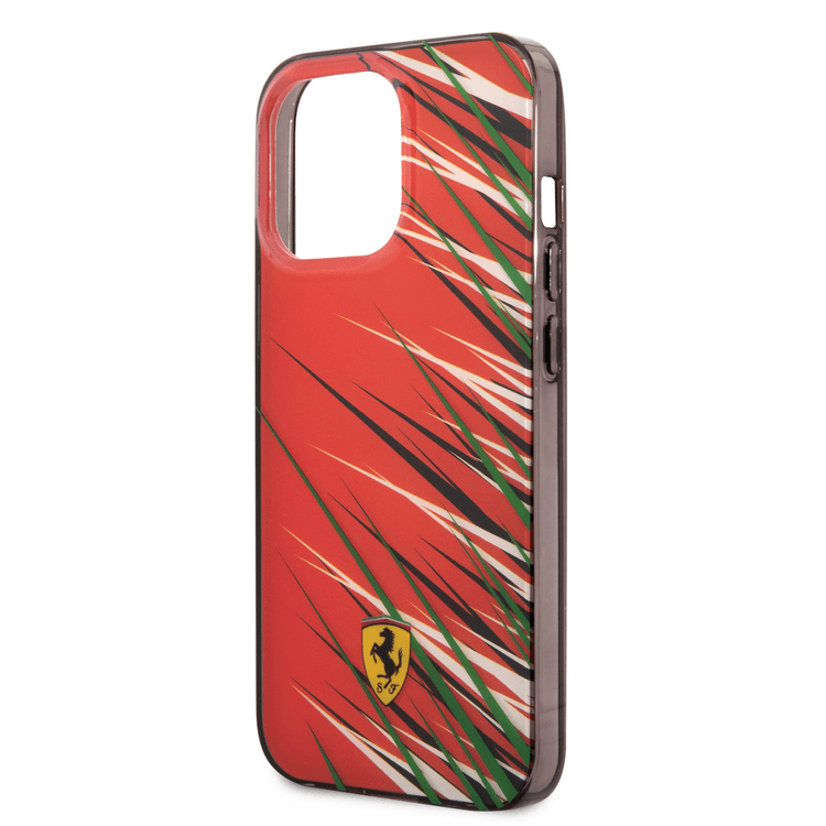 Ferrari PC/TPU Case with Double Layer Grass Print iPhone 14 Pro Compatibility - Red