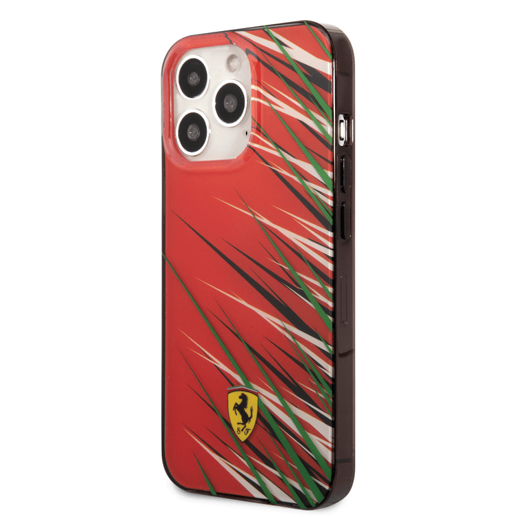 Ferrari PC/TPU Case with Double Layer Grass Print iPhone 14 Pro Compatibility - Red