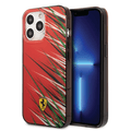 Ferrari PC/TPU Case with Double Layer Grass Print iPhone 14 Pro Compatibility - Red