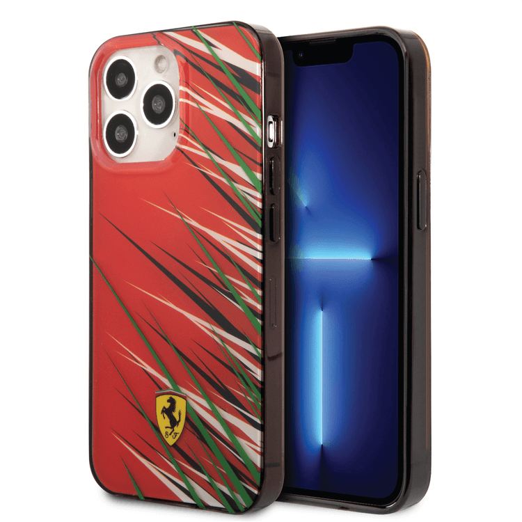 Ferrari PC/TPU Case with Double Layer Grass Print iPhone 14 Pro Compatibility - Red