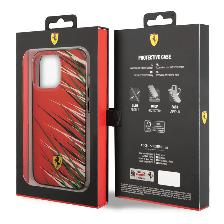 Ferrari PC/TPU Case with Double Layer Grass Print iPhone 14 Pro Compatibility - Red