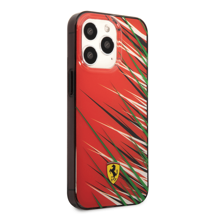 Ferrari PC/TPU Case with Double Layer Grass Print iPhone 14 Pro Compatibility - Red