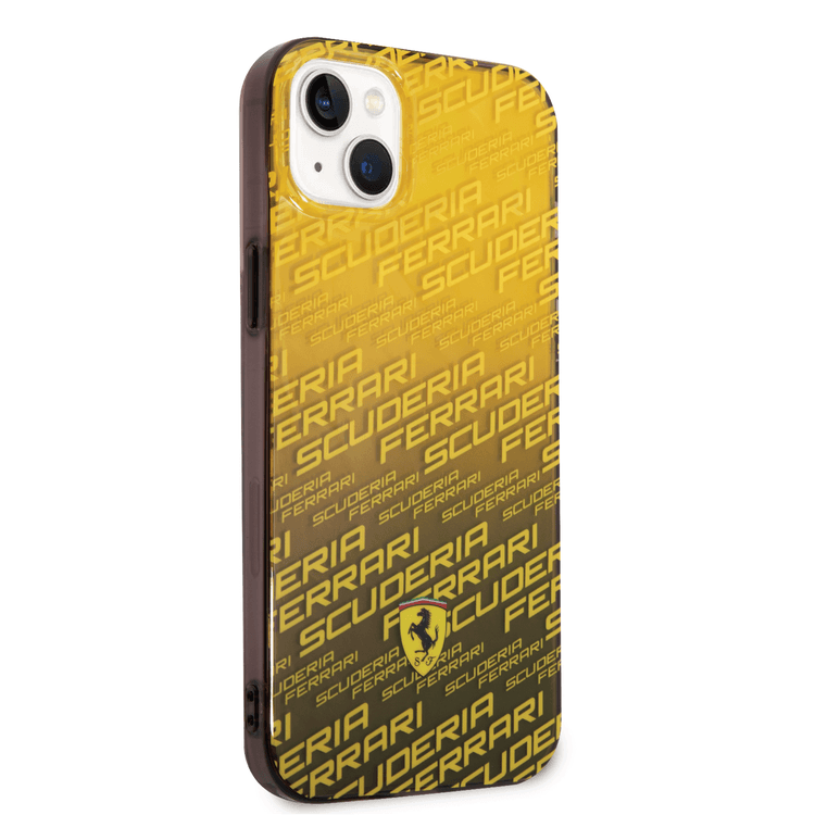 Ferrari Gradient PC/TPU Case with Allover Scuderia & Dyed Bumper iPhone 14 Compatibility - Yellow