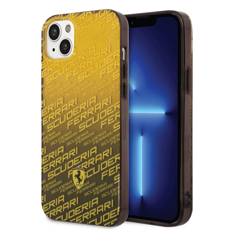 Ferrari Gradient PC/TPU Case with Allover Scuderia & Dyed Bumper iPhone 14 Compatibility - Yellow