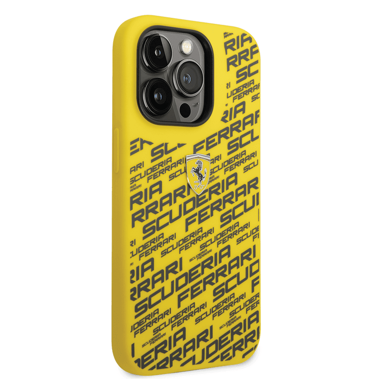 Ferrari Liquid Silicone Case All Over Printed Scuderia iPhone 14 Pro Compatibility - Yellow