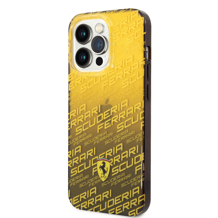 Ferrari Gradient PC/TPU Case with Allover Scuderia & Dyed Bumper iPhone 14 Pro Max Compatibility - Yellow