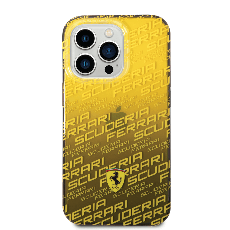 Ferrari Gradient PC/TPU Case with Allover Scuderia & Dyed Bumper iPhone 14 Pro Max Compatibility - Yellow