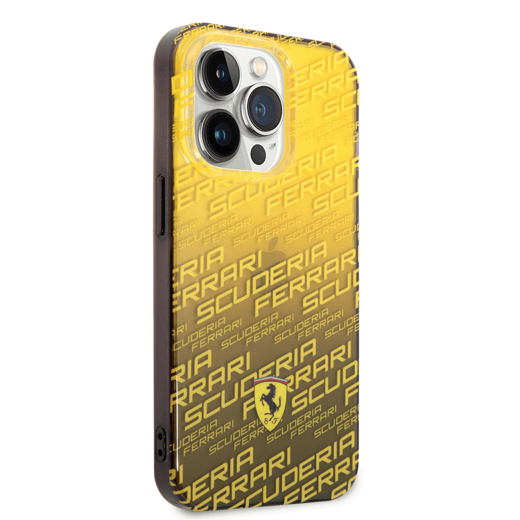 Ferrari Gradient PC/TPU Case with Allover Scuderia & Dyed Bumper iPhone 14 Pro Max Compatibility - Yellow