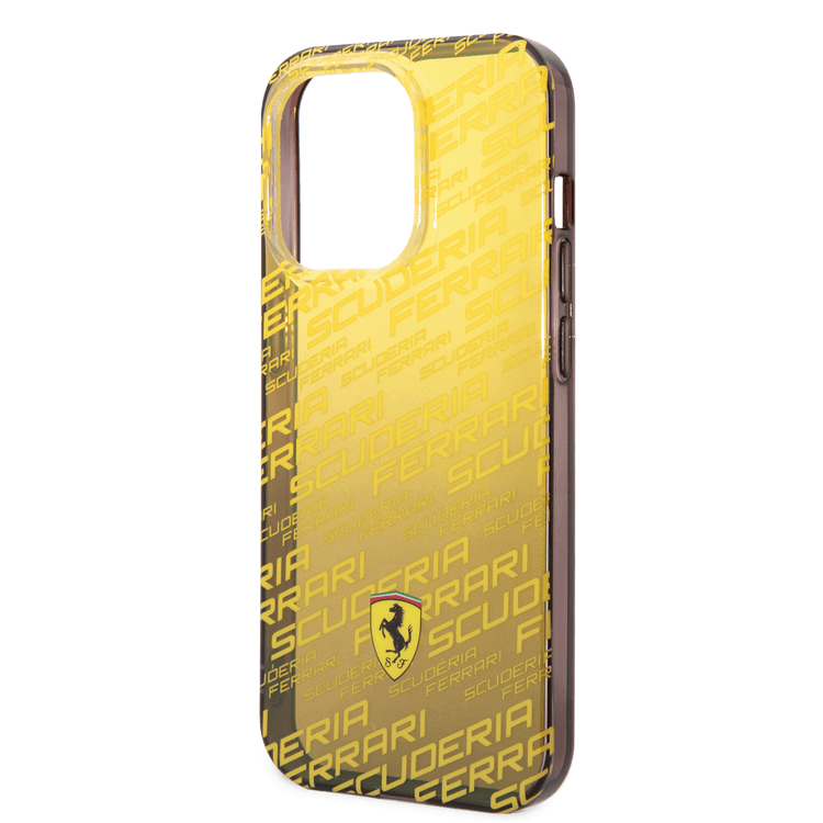 Ferrari Gradient PC/TPU Case with Allover Scuderia & Dyed Bumper iPhone 14 Pro Max Compatibility - Yellow