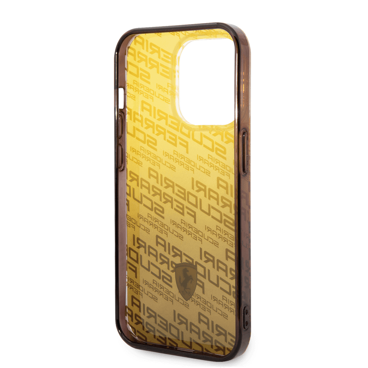 Ferrari Gradient PC/TPU Case with Allover Scuderia & Dyed Bumper iPhone 14 Pro Max Compatibility - Yellow