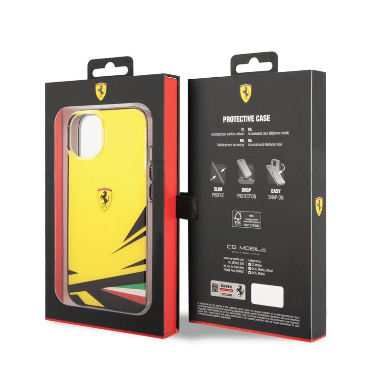 Ferrari PC/TPU Case with Double Layer Print iPhone 14 Compatibility - Yellow