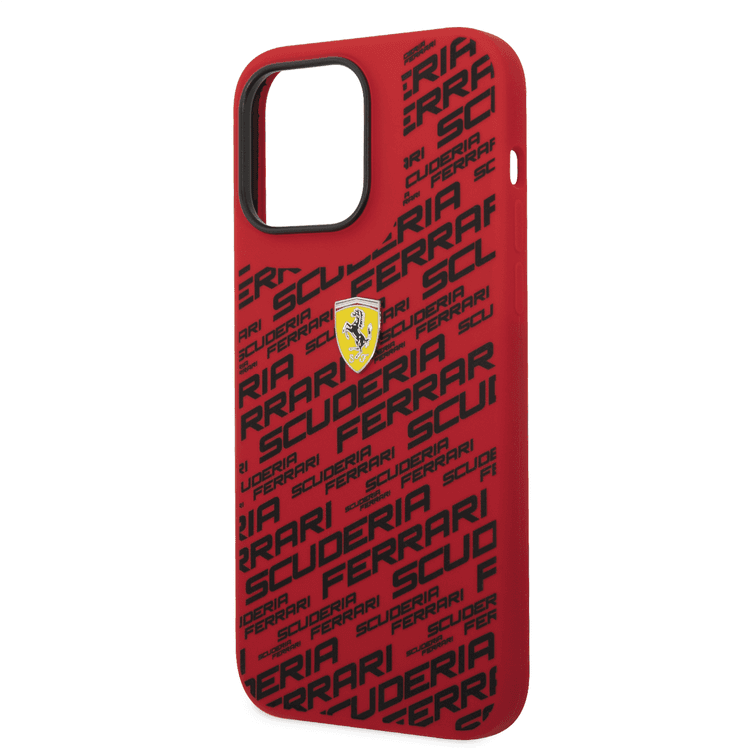 Ferrari Liquid Silicone Case All Over Printed Scuderia iPhone 14 Pro Compatibility - Red