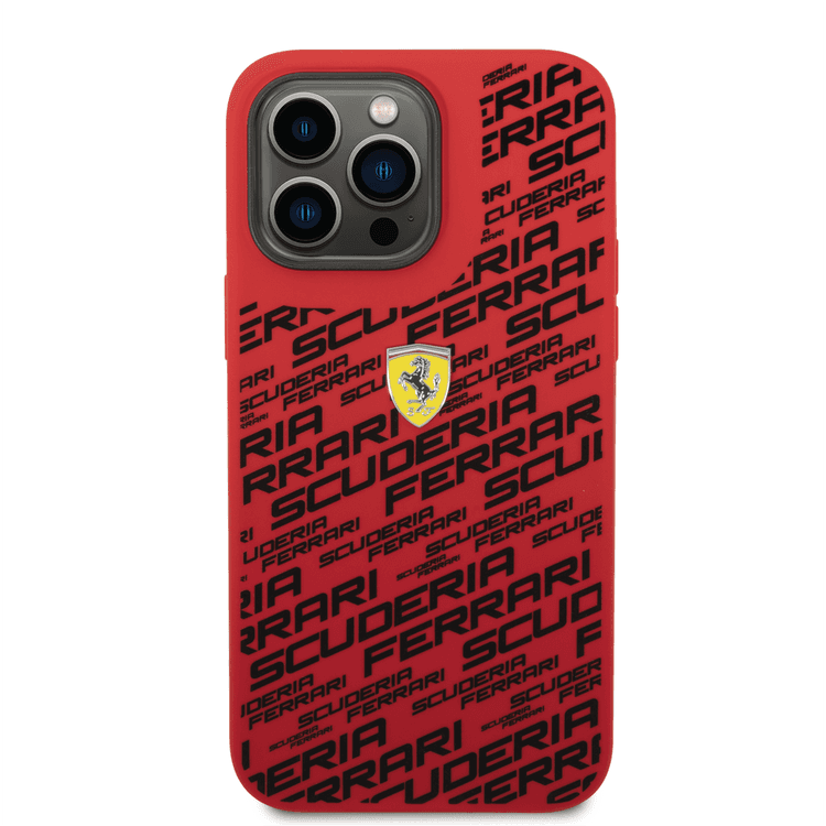 Ferrari Liquid Silicone Case All Over Printed Scuderia iPhone 14 Pro Compatibility - Red