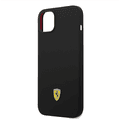 Ferrari Liquid Silicone Case with Black Camera Outline & Metal Logo iPhone 14 Plus Compatibility - Black