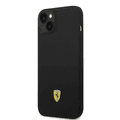 Ferrari Liquid Silicone Case with Black Camera Outline & Metal Logo iPhone 14 Plus Compatibility - Black