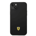 Ferrari Liquid Silicone Case with Black Camera Outline & Metal Logo iPhone 14 Plus Compatibility - Black