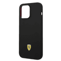 Ferrari Liquid Silicone Case with Black Camera Outline & Metal Logo iPhone 14 Pro Max Compatibility - Black