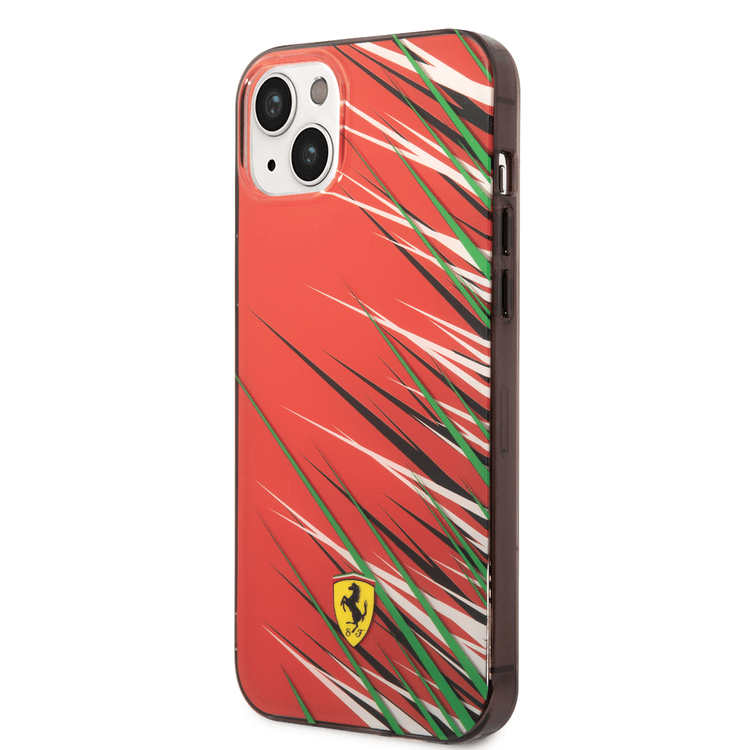 Ferrari PC/TPU Case with Double Layer Grass Print iPhone 14 Plus Compatibility - Red