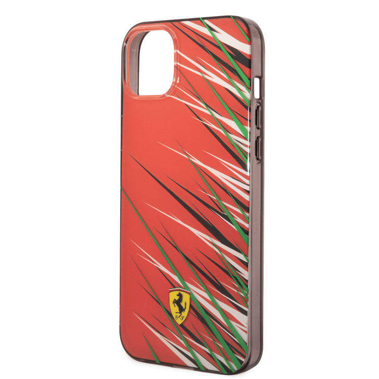 Ferrari PC/TPU Case with Double Layer Grass Print iPhone 14 Plus Compatibility - Red