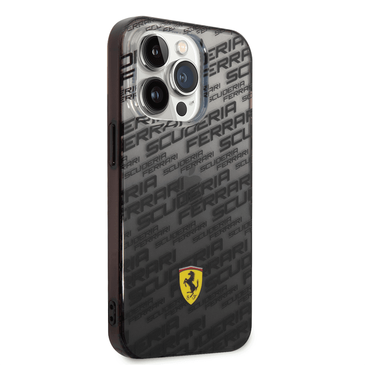 Ferrari Gradient PC/TPU Case with Allover Scuderia & Dyed Bumper iPhone 14 Pro Max Compatibility - Black