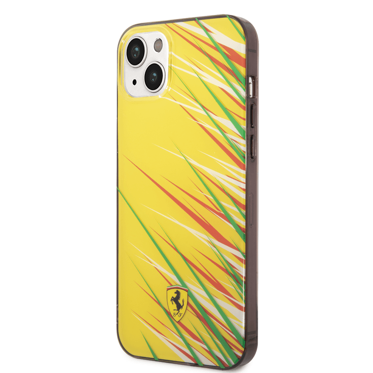 Ferrari PC/TPU Case with Double Layer Grass Print iPhone 14 Plus Compatibility - Yellow