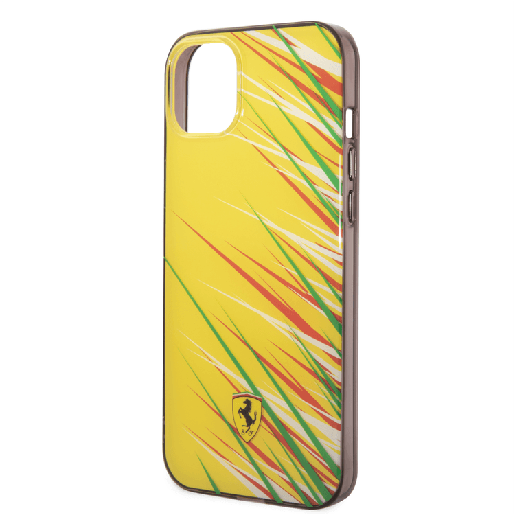 Ferrari PC/TPU Case with Double Layer Grass Print iPhone 14 Plus Compatibility - Yellow