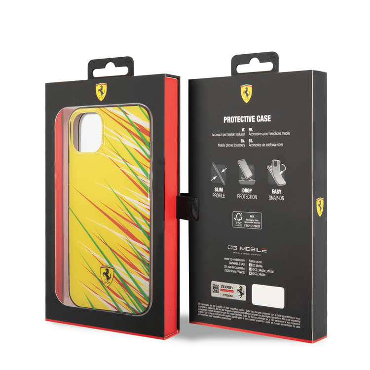 Ferrari PC/TPU Case with Double Layer Grass Print iPhone 14 Plus Compatibility - Yellow