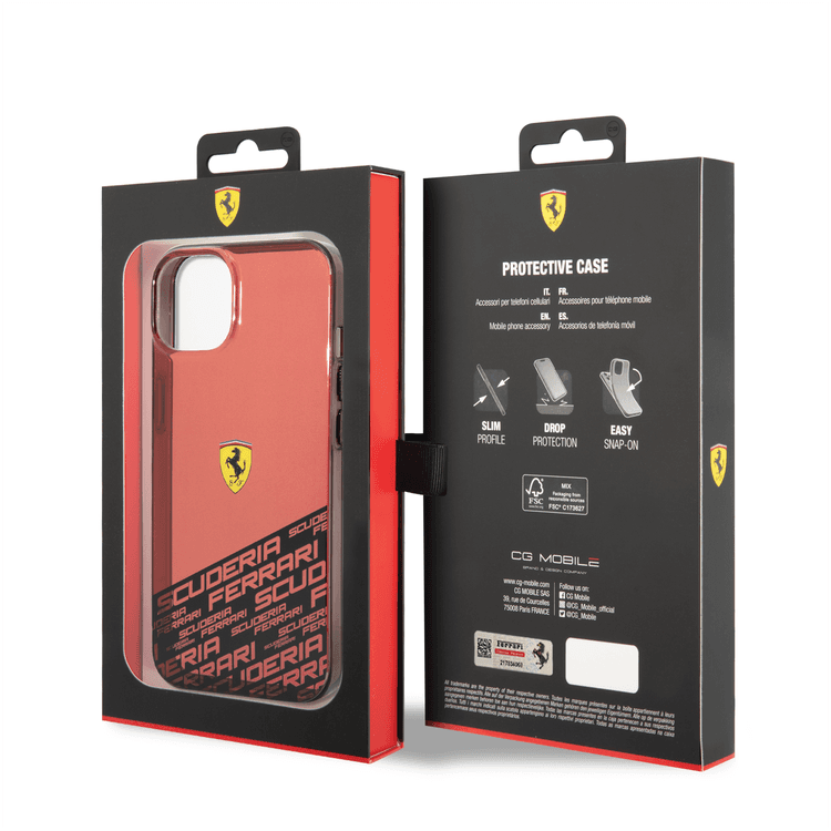 Ferrari PC/TPU IML Case with Bottom Scuderia Allover Print iPhone 14 Plus Compatibility - Red