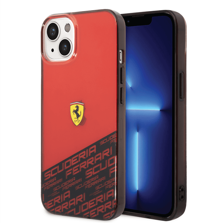 Ferrari PC/TPU IML Case with Bottom Scuderia Allover Print iPhone 14 Plus Compatibility - Red