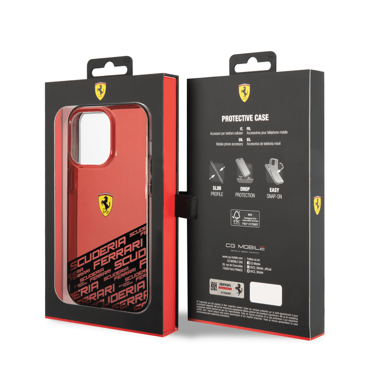 Ferrari PC/TPU IML Case with Bottom Scuderia Allover Print iPhone 14 Pro Max Compatibility - Red