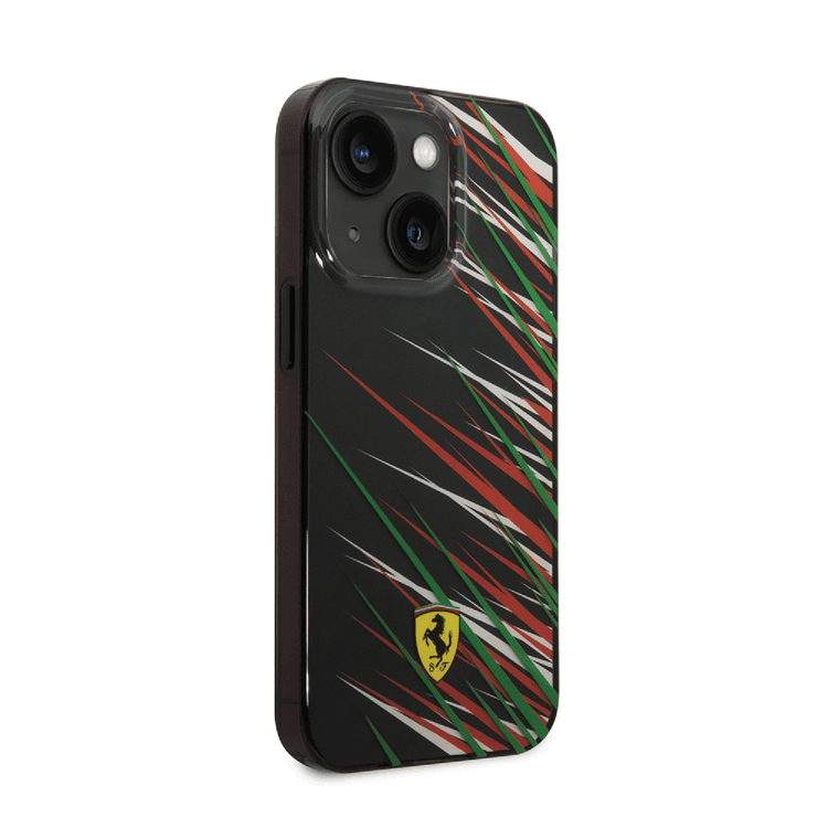 Ferrari PC/TPU Case with Double Layer Grass Print iPhone 14 Plus Compatibility - Black