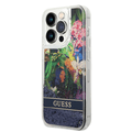 Guess Liquid Glitter Case with Flower Pattern Extra Shine Smooth Touch Feel iPhone 14 Pro Compatibility - Blue