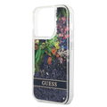 Guess Liquid Glitter Case with Flower Pattern Extra Shine Smooth Touch Feel iPhone 14 Pro Compatibility - Blue