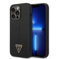 Guess Liquid Silicone Case with Shiny Line & Metal Triangle Tone Logo iPhone 14 Pro Compatibility - Black