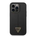 Guess Liquid Silicone Case with Shiny Line & Metal Triangle Tone Logo iPhone 14 Pro Compatibility - Black