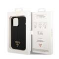 Guess Liquid Silicone Case with Shiny Line & Metal Triangle Tone Logo iPhone 14 Pro Compatibility - Black