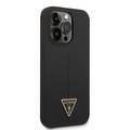 Guess Liquid Silicone Case with Shiny Line & Metal Triangle Tone Logo iPhone 14 Pro Compatibility - Black