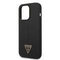 Guess Liquid Silicone Case with Shiny Line & Metal Triangle Tone Logo iPhone 14 Pro Max Compatibility - Black