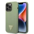 Guess Liquid Silicone Case with Shiny Line & Metal Triangle Tone Logo iPhone 14 Pro Max Compatibility - Green