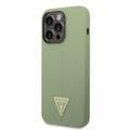 Guess Liquid Silicone Case with Shiny Line & Metal Triangle Tone Logo iPhone 14 Pro Max Compatibility - Green