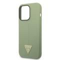 Guess Liquid Silicone Case with Shiny Line & Metal Triangle Tone Logo iPhone 14 Pro Max Compatibility - Green