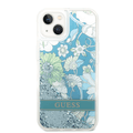 Guess Liquid Glitter Case with Flower Pattern Extra Shine Smooth Touch Feel iPhone 14 Plus Compatibility - Green