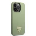 Guess Liquid Silicone Case with Shiny Line & Metal Triangle Tone Logo iPhone 14 Pro Compatibility - Green