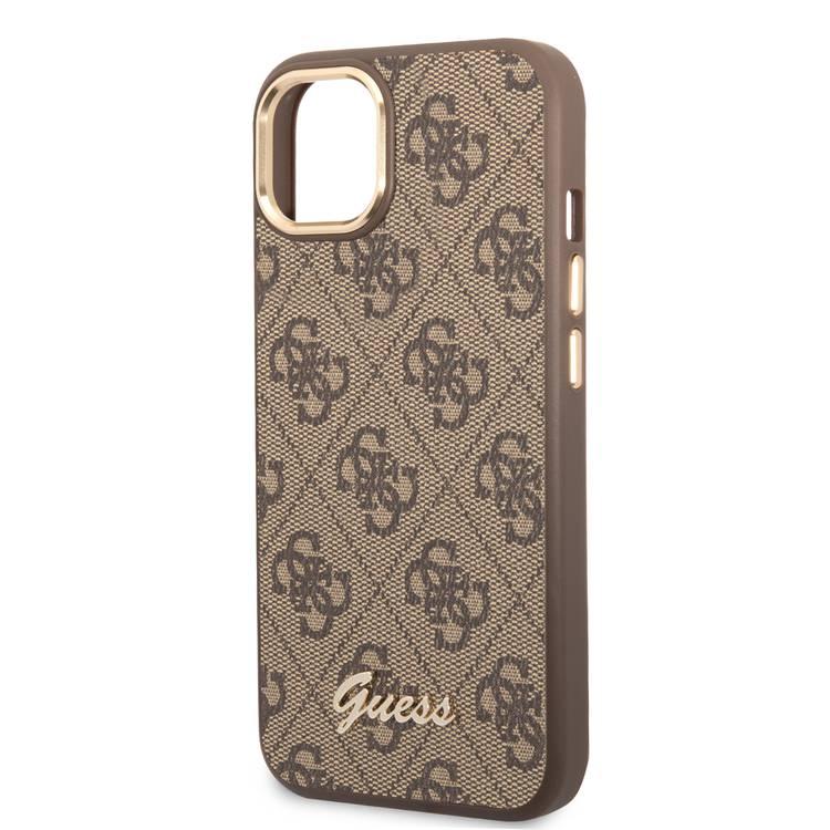 Guess PC/TPU 4G PU Case with Metal Camera Outline & Buttons iPhone 14 Compatibility - Brown