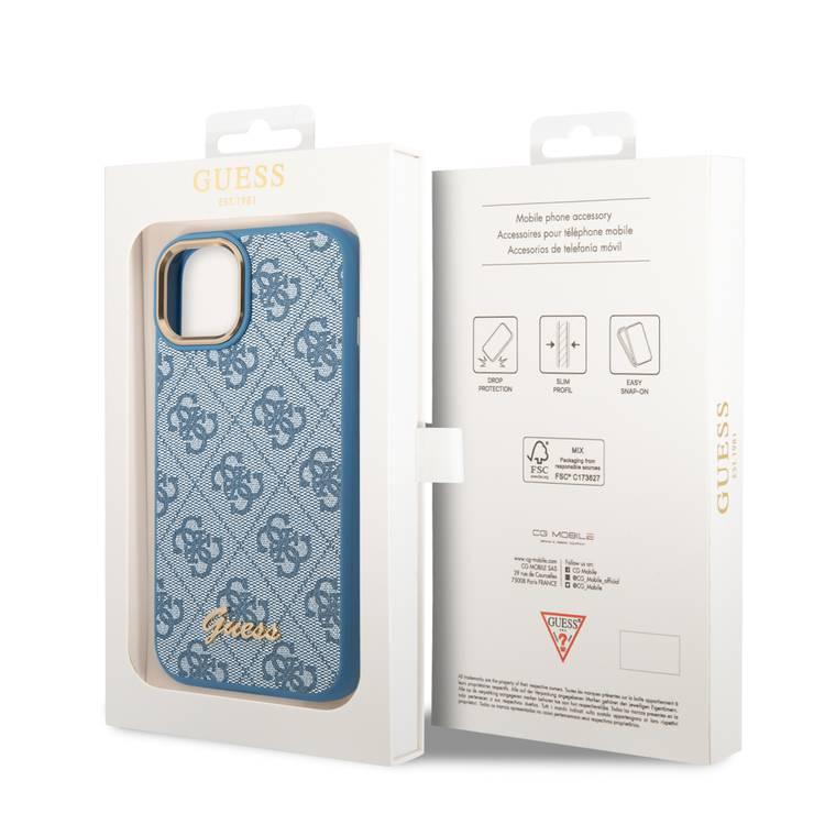 Guess PC/TPU 4G PU Case with Metal Camera Outline & Buttons iPhone 14 Plus Compatibility - Blue