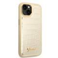 Guess PU Croco Case with Metal Camera Outline, Latest Design iPhone 14 Plus Compatibility - Gold