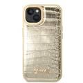 Guess PU Croco Case with Metal Camera Outline, Latest Design iPhone 14 Plus Compatibility - Gold