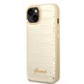 Guess PU Croco Case with Metal Camera Outline, Latest Design iPhone 14 Plus Compatibility - Gold