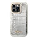 Guess PU Croco Case with Metal Camera Outline, Latest Design iPhone 14 Pro Max Compatibility - Silver